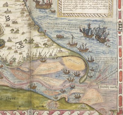 1595 map of the Humber. showing the site where ravenser odd would have been.
